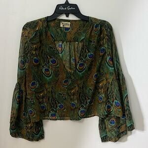 SHOW ME YOUR MUMU ZUKO BELL‎ SLEEVES PEACOCK PRINT BLOUSE SIZE SM